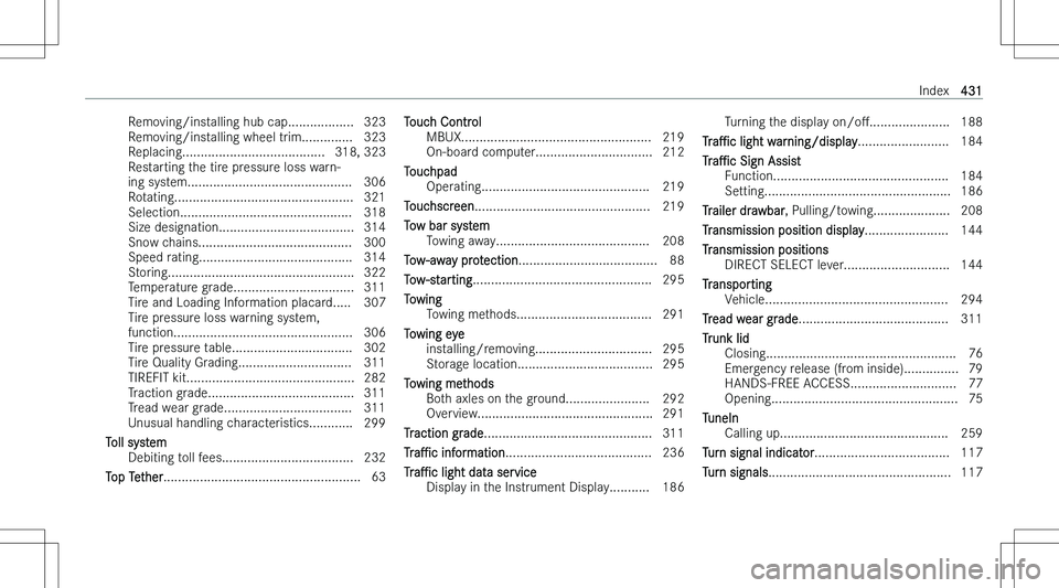 MERCEDES-BENZ CLA 2023  Owners Manual �R�e�m�o�v�i�n�g�/�i�n�s�t�a�l�l�i�n�g� �h�u�b� �c�a�p�.�.�.�.�.�.�.�.�.�.�.�.�.�.�.�.�.�. �3�2�3
�R�e�m�o�v�i�n�g�/�i�n�s�t�a�l�l�i�n�g� �w�h�e�e�l� �t�r�i�m�.�.�.�.�.�.�.�.�.�.�.�.�.�. �3�2�3
�R�e�p