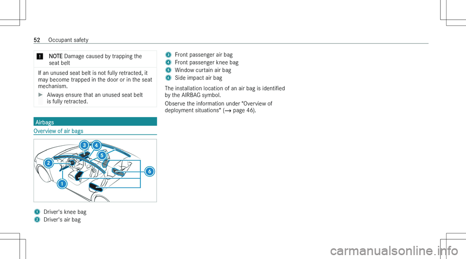 MERCEDES-BENZ CLA 2023 Workshop Manual �*�N�O�T�E� �D�a�m�a�g�e� �c�a�u�s�e�d� �b�y� �t�r�a�p�p�i�n�g� �t�h�e
�s�e�a�t� �b�e�l�t
�I�f� �a�n� �u�n�u�s�e�d� �s�e�a�t� �b�e�l�t� �i�s� �n�o�t� �f�u�l�l�y� �r�e�t�r�a�c�t�e�d�,� �i�t
�m�a�y� �b�