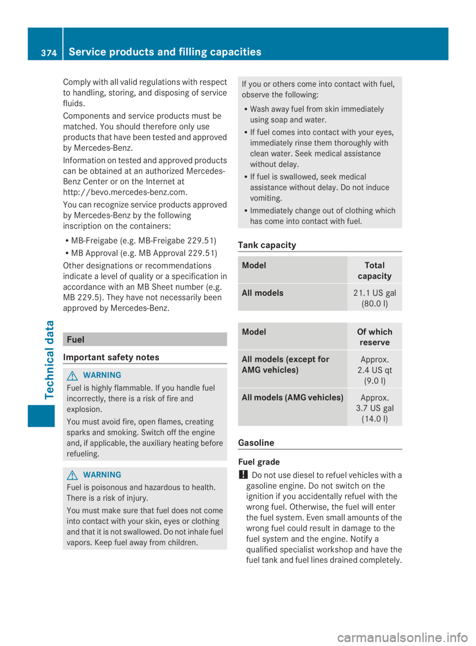 MERCEDES-BENZ CLS 2014  Owners Manual Comply withall valid regulationswithrespect
to handling, storing,and disposingofservice
fluids.
Components and serviceproductsmust be
matched. You should thereforeonly use
products thathave been teste