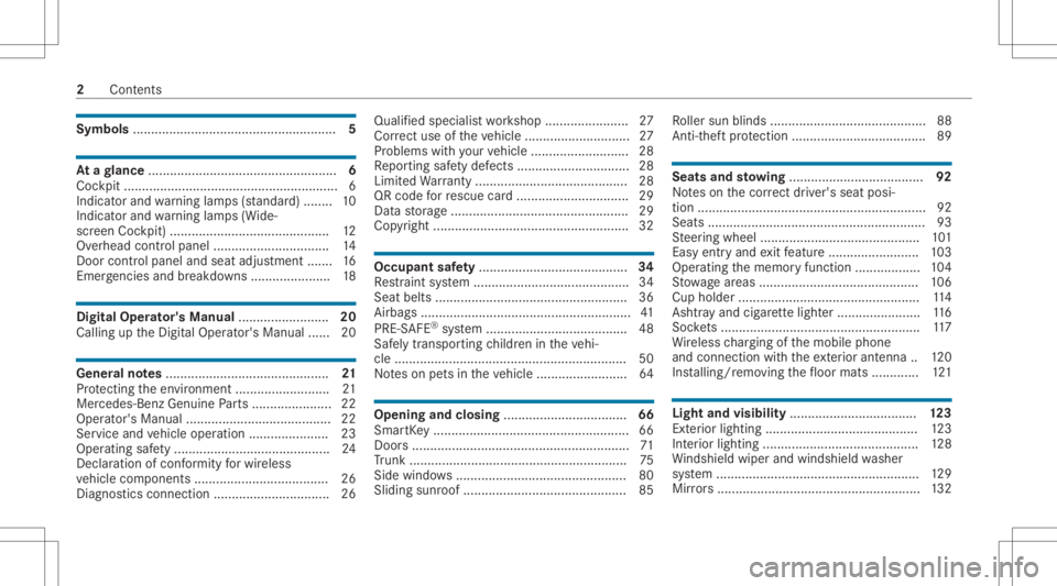 MERCEDES-BENZ CLS 2020 Owners Manual Symbols
........................................................ 5 At
agl ance ....................................................6
Coc kpit ....... ..................... ..................... ...... MERCEDES-BENZ CLS 2020 Owners Manual Symbols
........................................................ 5 At
agl ance ....................................................6
Coc kpit ....... ..................... ..................... ......