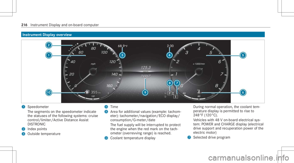 MERCEDES-BENZ CLS 2021 Owners Manual Ins
trum ent Disp layove rview 1
Speedo meter
The segment son thespeedome terindica te
th est atus esofthefo llo wing systems: cruise
con trol/limit er/Active Dis tance Assist
DIS TRONI C
2 Inde xpo i MERCEDES-BENZ CLS 2021 Owners Manual Ins
trum ent Disp layove rview 1
Speedo meter
The segment son thespeedome terindica te
th est atus esofthefo llo wing systems: cruise
con trol/limit er/Active Dis tance Assist
DIS TRONI C
2 Inde xpo i