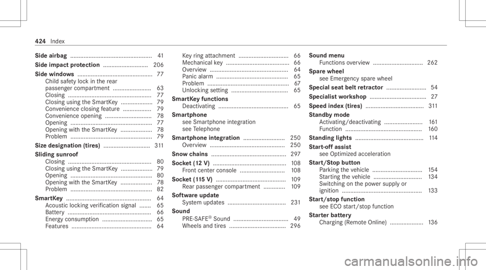 MERCEDES-BENZ CLS 2021  Owners Manual Side
airbag .................................................4 1
Side impact protection ...........................2 06
Side windo ws <0011001100110011001100110011001100110011001100110011001100110011
