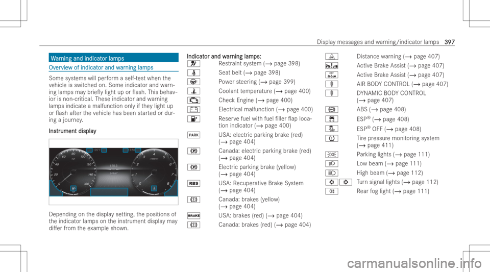 MERCEDES-BENZ CLS 2022  Owners Manual WW
ar ar
nin gand indicat nin
gand indicat orlam or
lam ps ps
OvOv
er er
vie vie
wof ind icat w
of ind icat orand w or
and war ar
nin glam nin
glam ps ps
Som
esy stems willperform aself -tes twhen the