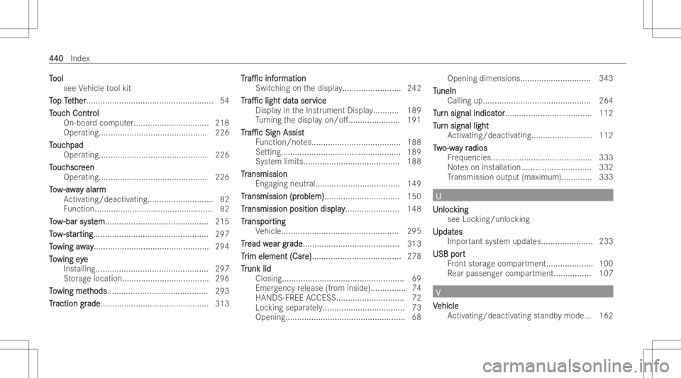 MERCEDES-BENZ CLS 2022  Owners Manual TT
ool ool
see Vehicle tool kit
T T
op Tet op
Tether her.
..................................................... 54
T T
ouc ouc
hCon tr h
Con trol ol
On- boar dcom puter................................