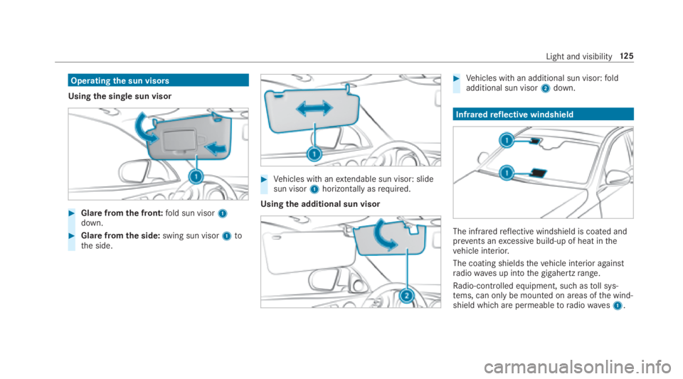 MERCEDES-BENZ E CLASS 2018  Owners Manual Operating th es un visors
Using th es ingle sun visor
�