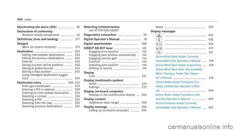 MERCEDES-BENZ E CLASS 2018 Owners Manual Deactivating th ea la rm (A TA ) .................... 82
Declaration of conformity
Wi re less ve hicle component s. .............. .2 3
Definitions (ti re sa nd loading) ............... .3 71
Design s MERCEDES-BENZ E CLASS 2018 Owners Manual Deactivating th ea la rm (A TA ) .................... 82
Declaration of conformity
Wi re less ve hicle component s. .............. .2 3
Definitions (ti re sa nd loading) ............... .3 71
Design s