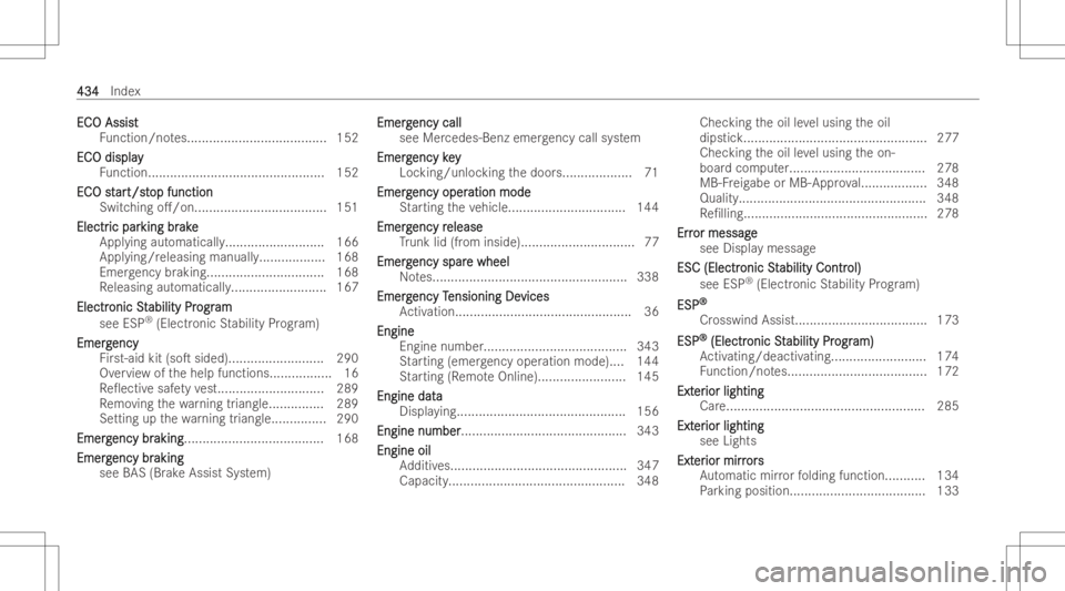 MERCEDES-BENZ E CLASS 2022  Owners Manual ECEC
OAssis t O
Assis t
Fu nctio n/no tes... ................................... 152
EC EC
Odispla y O
displa y
Fu nctio n........... ..................................... 152
EC EC
Ost O
star ar
t/st
