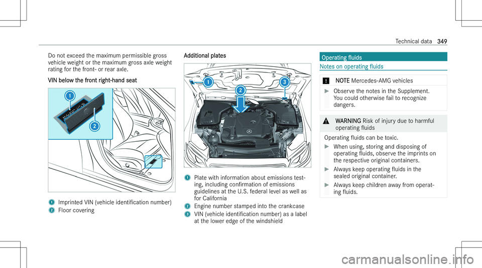 MERCEDES-BENZ E CLASS 2023  Owners Manual �D�o� �n�o�t� �e�x�c�e�e�d� �t�h�e� �m�a�x�i�m�u�m� �p�e�r�m�i�s�s�i�b�l�e� �g�r�o�s�s�v�e�h�i�c�l�e� �w�e�i�g�h�t� �o�r� �t�h�e� �m�a�x�i�m�u�m� �g�r�o�s�s� �a�x�l�e� �w�e�i�g�h�t�r�a�t�i�n�g� �f�o�r
