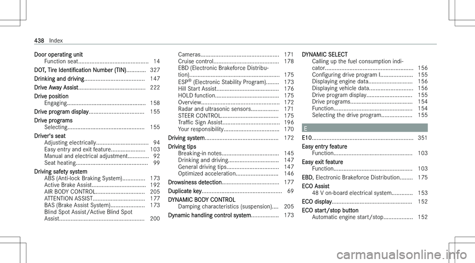 MERCEDES-BENZ E CLASS 2023  Owners Manual �D�o�o�r� �o�p�e�r�a�t�i�n�g� �u�n�i�t�F�u�n�c�t�i�o�n� �s�e�a�t�.�.�.�.�.�.�.�.�.�.�.�.�.�.�.�.�.�.�.�.�.�.�.�.�.�.�.�.�.�.�.�.�.�.�.�.�.�.�.�.�.�.�. �1�4
�D�O�T�,� �T�i�r�e�  �*�d�e�n�t�iN�c�a�t�i�