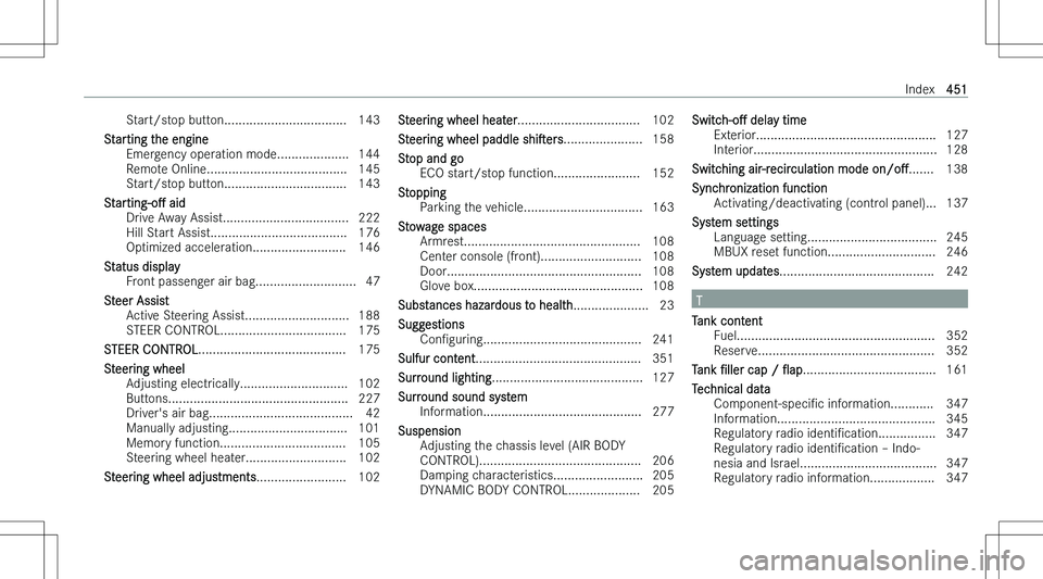 MERCEDES-BENZ E CLASS 2023  Owners Manual �S�t�a�r�t�/�s�t�o�p� �b�u�t�t�o�n�.�.�.�.�.�.�.�.�.�.�.�.�.�.�.�.�.�.�.�.�.�.�.�.�.�.�.�.�.�.�.�.�.�. �1�4�3
�S�t�a�r�t�i�n�g� �t�h�e� �e�n�g�i�n�e �E�m�e�r�g�e�n�c�y� �o�p�e�r�a�t�i�o�n� �m�o�d�e�.�