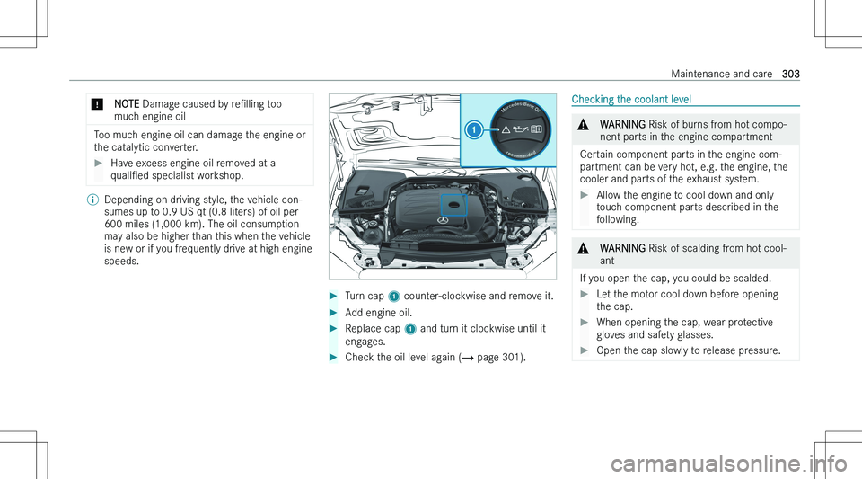 MERCEDES-BENZ E CLASS WAGON 2023  Owners Manual �*�N�O�T�E� �D�a�m�a�g�e� �c�a�u�s�e�d� �b�y�  �r�eN�l�l�i�n�g� �t�o�o
�m�u�c�h� �e�n�g�i�n�e� �o�i�l
�T�o�o� �m�u�c�h� �e�n�g�i�n�e� �o�i�l� �c�a�n� �d�a�m�a�g�e� �t�h�e� �e�n�g�i�n�e� �o�r
�t�h�e� 