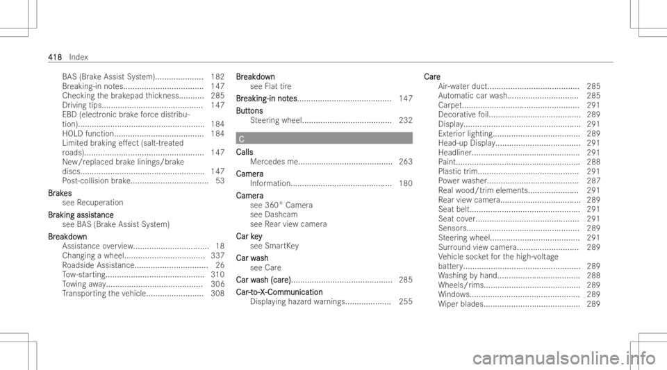 MERCEDES-BENZ EQB 2023  Owners Manual BAS
(BrakeAssi stSystem) .................. ...1 82
Br eaking-in notes... ................................ 147
Chec kingthebr ak epad thickness ........... 285
Dr iving tips...... ....................