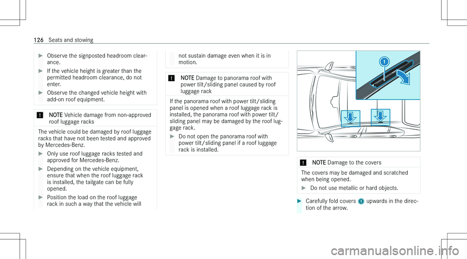MERCEDES-BENZ EQE 2023  Owners Manual ��O�b�s�e�r�v�e� �t�h�e� �s�i�g�n�p�o�s�t�e�d� �h�e�a�d�r�o�o�m� �c�l�e�a�r�-�a�n�c�e�.��I�f� �t�h�e� �v�e�h�i�c�l�e� �h�e�i�g�h�t� �i�s� �g�r�e�a�t�e�r� �t�h�a�n� �t�h�e �p�e�r�m�i�t�t�e�d� �h�e�a�