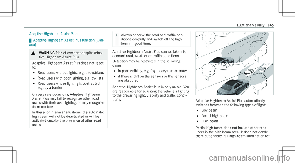 MERCEDES-BENZ EQE 2023  Owners Manual �A�d�a�p�t�i�v�e� �H�i�g�h�b�e�a�m� �A�s�s�i�s�t� �P�l�u�s
q�A�d�a�p�t�i�v�e� �H�i�g�h�b�e�a�m� �A�s�s�i�s�t� �P�l�u�s� �f�u�n�c�t�i�o�n� �(�C�a�n�-
�a�d�a�)
�&�W�A�R�N�I�N�G � �R�i�s�k� �o�f� �a�c�c