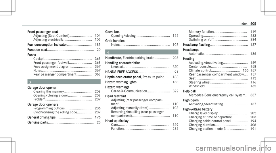 MERCEDES-BENZ EQE 2023  Owners Manual �F�r�o�n�t� �p�a�s�s�e�n�g�e�r� �s�e�a�t�A�d�j�u�s�t�i�n�g� �(�S�e�a�t� �C�o�m�f�o�r�t�)�.�.�.�.�.�.�.�.�.�.�.�.�.�.�.�.�.�.�.�.�.�.�.�. �1�0�4
�A�d�j�u�s�t�i�n�g� �e�l�e�c�t�r�i�c�a�l�l�y�.�.�.�.�.�.