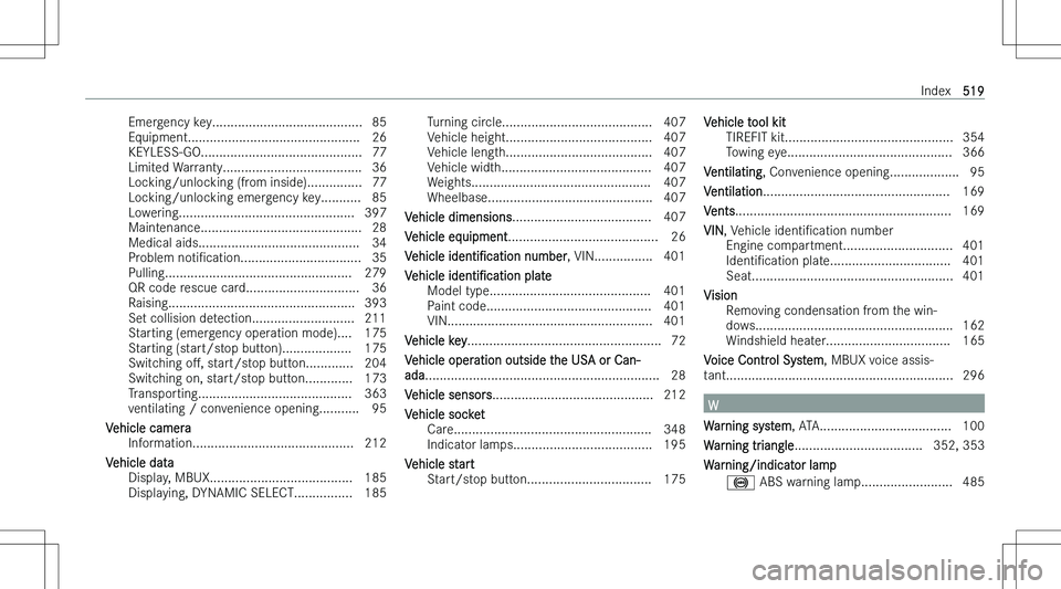 MERCEDES-BENZ EQE 2023  Owners Manual �E�m�e�r�g�e�n�c�y� �k�e�y�.�.�.�.�.�.�.�.�.�.�.�.�.�.�.�.�.�.�.�.�.�.�.�.�.�.�.�.�.�.�.�.�.�.�.�.�.�.�.�.�. �8�5
�E�q�u�i�p�m�e�n�t�.�.�.�.�.�.�.�.�.�.�.�.�.�.�.�.�.�.�.�.�.�.�.�.�.�.�.�.�.�.�.�.�.�.