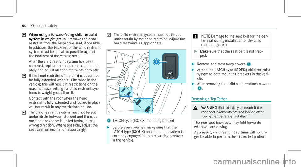 MERCEDES-BENZ EQE 2023 Repair Manual �s�W�h�e�n� �u�s�i�n�g� �a� �f�o�r�w�a�r�d�-�f�a�c�i�n�g� �c�h�i�l�d� �r�e�s�t�r�a�i�n�t� 
�s�y�s�t�e�m� �i�n� �w�e�i�g�h�t� �g�r�o�u�p� �I�: � �r�e�m�o�v�e� �t�h�e� �h�e�a�d
�r�e�s�t�r�a�i�n�t� �f�r�