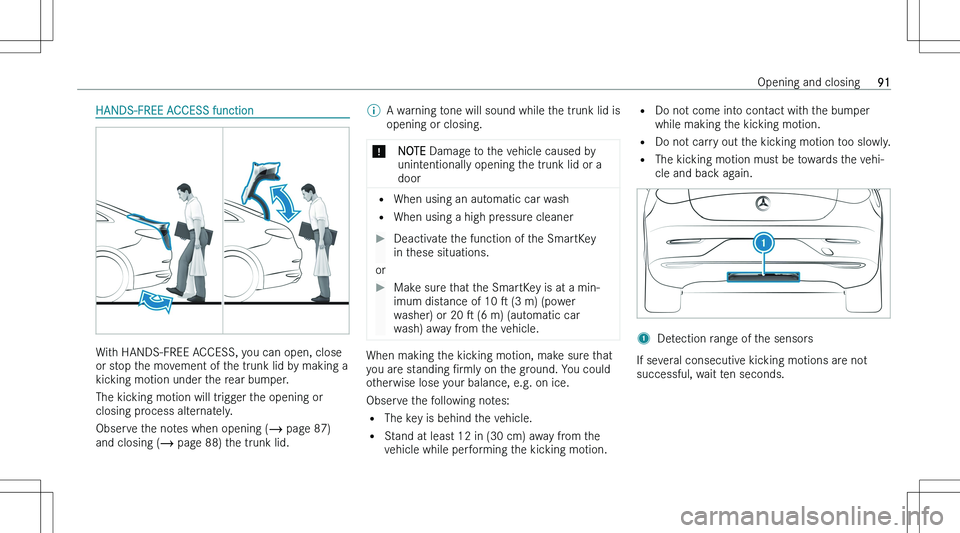 MERCEDES-BENZ EQE 2023  Owners Manual �H�A�N�D�S�-�F�R�E�E� �A�C�C�E�S�S� �f�u�n�c�t�i�o�n
�W�i�t�h� �H�A�N�D�S�-�F�R�E�E� �A�C�C�E�S�S�,� �y�o�u� �c�a�n� �o�p�e�n�,� �c�l�o�s�e
�o�r� �s�t�o�p� �t�h�e� �m�o�v�e�m�e�n�t� �o�f� �t�h�e� �t�r