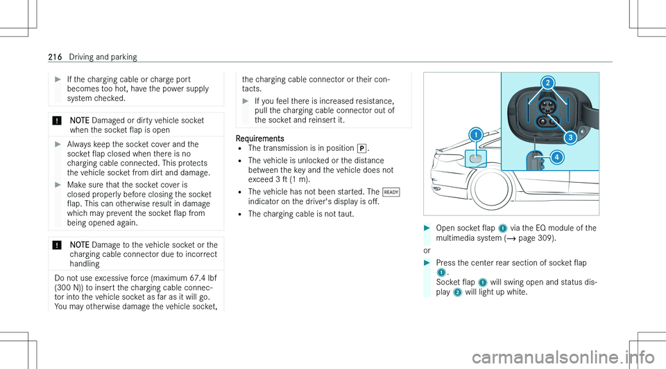 MERCEDES-BENZ EQS 2023  Owners Manual ��I�f� �t�h�e� �c�h�a�r�g�i�n�g� �c�a�b�l�e� �o�r� �c�h�a�r�g�e� �p�o�r�t�b�e�c�o�m�e�s� �t�o�o� �h�o�t�,� �h�a�v�e� �t�h�e� �p�o�w�e�r� �s�u�p�p�l�y
�s�y�s�t�e�m� �c�h�e�c�k�e�d�.�*�N�O�T�E � �D�a�m