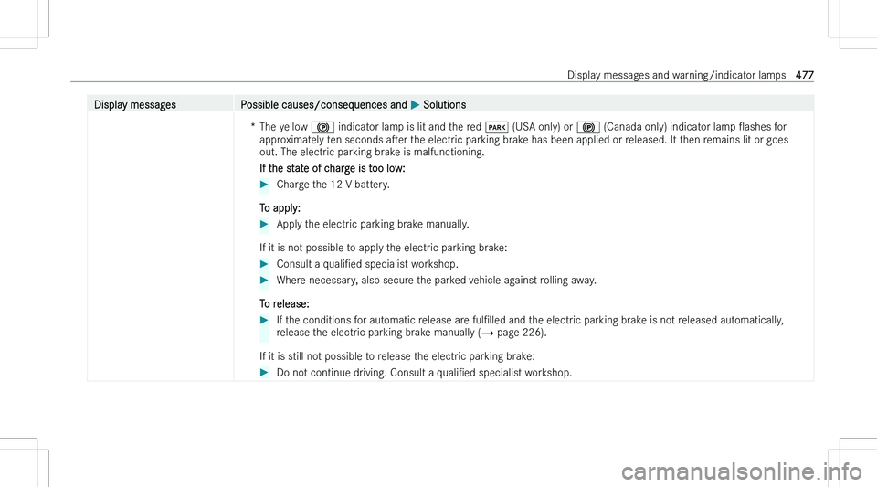 MERCEDES-BENZ EQS 2023  Owners Manual �D�i�s�p�l�a�y� �m�e�s�s�a�g�e�s�P�o�s�s�i�b�l�e� �c�a�u�s�e�s�/�c�o�n�s�e�q�u�e�n�c�e�s� �a�n�d� �P� �S�o�l�u�t�i�o�n�s�*�T�h�e� �y�e�l�l�o�w�  �