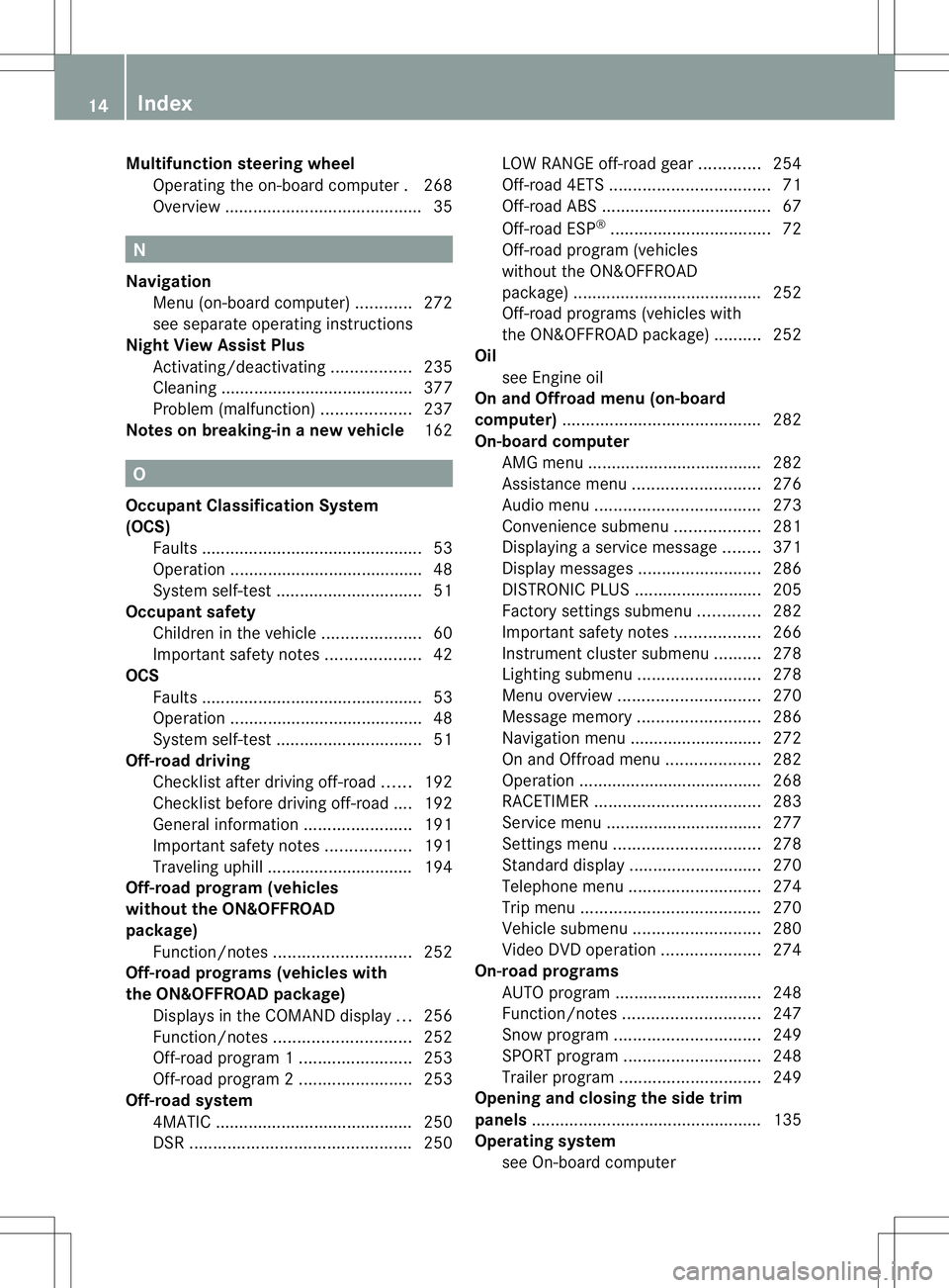 MERCEDES-BENZ GL 2013  Owners Manual Multifunction steering wheel
Operating the on-board computer .268
Overview .......................................... 35N
Navigation Menu (on-board computer) ............272
see separate operating ins