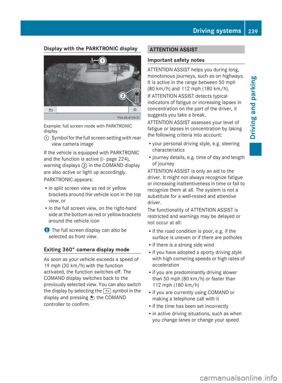 MERCEDES-BENZ GL 2014  Owners Manual Display with the PARKTRONIC display
Example: full screen mode with PARKTRONICdisplay
�CSymbol for the full screen setting with rear
view camera image
If the vehicle is equipped with PARKTRONIC
and the