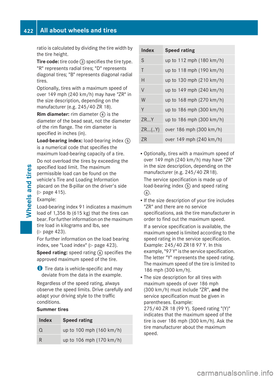 MERCEDES-BENZ GL 2014  Owners Manual ratio is calculated by dividing the tire width by
the tire height.
Tire code:tire code�