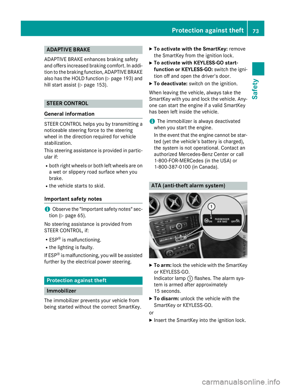 MERCEDES-BENZ GLA 2016 Manual PDF ADAPTIVE BRAKE ADAPTIV E BRAKE enhance s braking safet y
and offers increased braking comfort . In addi-
tion to th e braking function , ADAPTIV E BRAKE
also has th e HOLD function ( Y
page 193) and
h