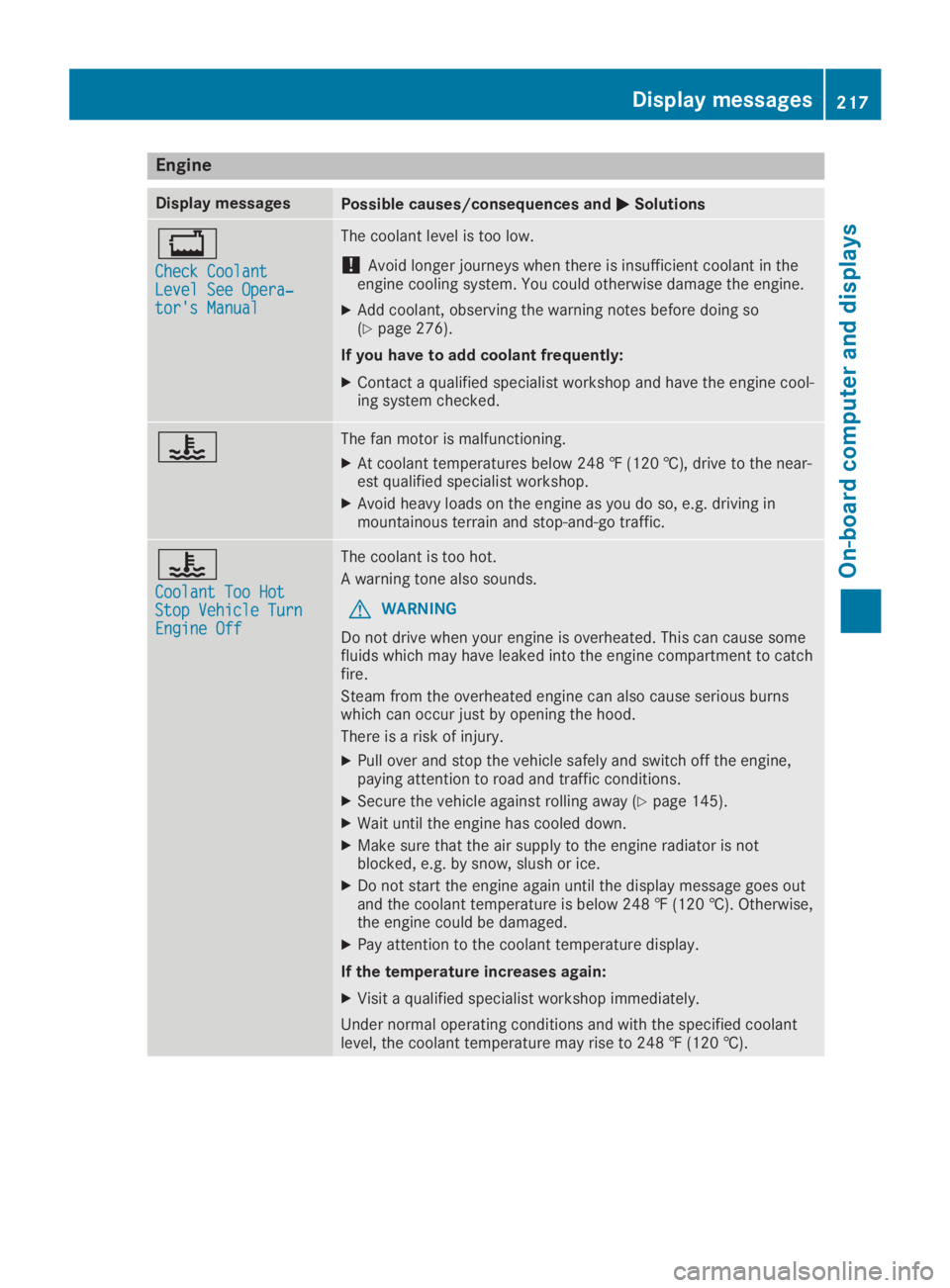 MERCEDES-BENZ GLA 2019  Owners Manual Engine
Display messagesPossible causes/consequences and�P�PSolutions
�