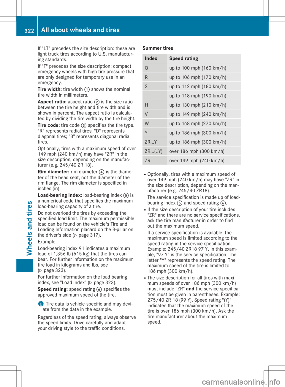 MERCEDES-BENZ GLA 2020 Owners Manual If
"LT" precedes thesize descriptio n:these are
light truck tiresaccording toU.S. manufactur-
ing standards.
If "T" precedes thesize descriptio n:compact
emergency wheelswith high tire MERCEDES-BENZ GLA 2020 Owners Manual If
"LT" precedes thesize descriptio n:these are
light truck tiresaccording toU.S. manufactur-
ing standards.
If "T" precedes thesize descriptio n:compact
emergency wheelswith high tire