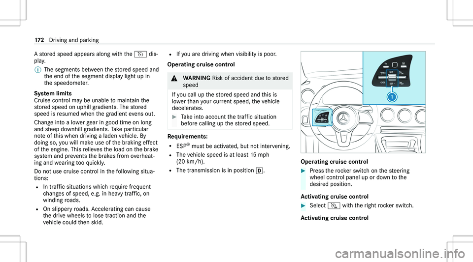 MERCEDES-BENZ GLA 2021  Owners Manual �A� �s�t�o�r�e�d� �s�p�e�e�d� �a�p�p�e�a�r�s� �a�l�o�n�g� �w�i�t�h� �t�h�e� �J� �d�i�s