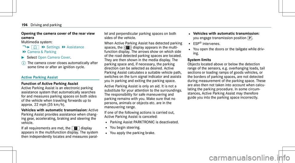 MERCEDES-BENZ GLA 2021  Owners Manual �O�p�e�n�i�n�g��t�h�e��c�a�m�e�r�a��c�o�v�e�r��o�f��t�h�e��r�e�a�r��v�i�e�w�c�a�m�e�r�a
�M�u�l�t�i�m�e�d�i�a� �s�y�s�t�e�m�:
�4 �©� �5
�S�e�t�t�i�n�g�s � �5
�A�s�s�i�s�t�a�n�c�e
�5 �C�a�m�e�r�