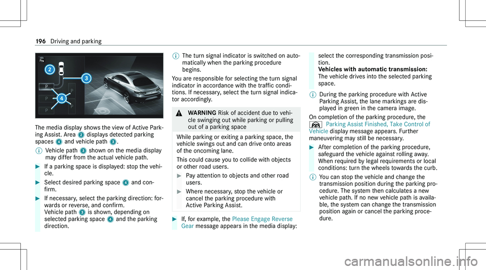 MERCEDES-BENZ GLA 2021  Owners Manual �T�h�e� �m�e�d�i�a� �d�i�s�p�l�a�y� �s�h�o�w�s� �t�h�e� �v�i�e�w� �o�f� �A�c�t�i�v�e� �P�a�r�k