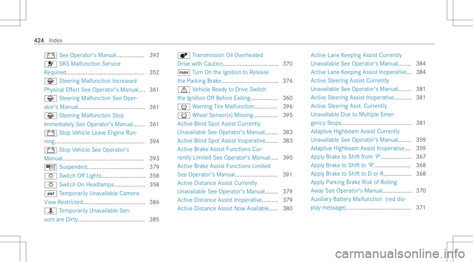 MERCEDES-BENZ GLA 2022  Owners Manual 003D
SeeOperator 's Man ual.... .............3 92
0075 SRSMalfunction Service
Re quired....... ......................................... 352
Ù Steer ing Malfunction Increased
Ph ysical E.or tSee