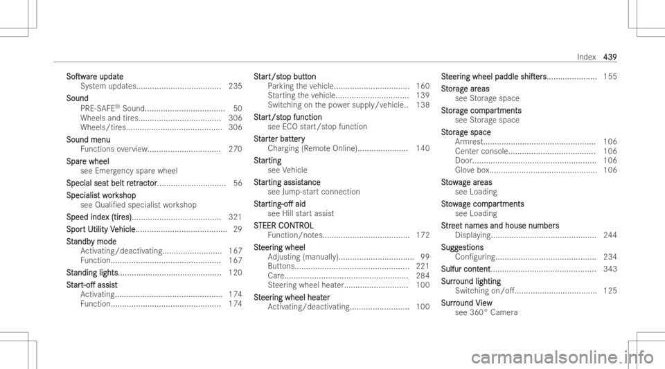 MERCEDES-BENZ GLA 2022  Owners Manual SoTwSoTw
are ar
eupd ate upd
ate
Sy stem updates... ..................................2 35
Sound Sound
PRE-S AFE®
Sound......... .......................... 50
Wheels andtires ....... ..............