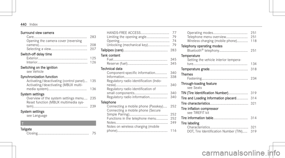 MERCEDES-BENZ GLA 2022  Owners Manual Sur
r Sur
rou nd vie ou
nd viewca me ra w
camer a
Car e......................................................2 83
Opening thecamer aco ver(r ev ersing
camer a).........................................