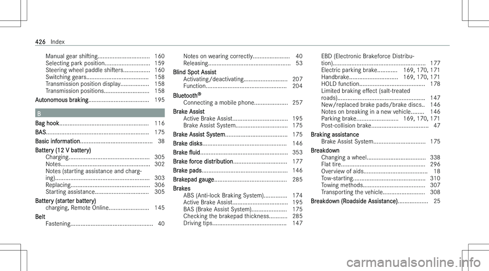 MERCEDES-BENZ GLA 2023  Owners Manual �M�a�n�u�a�l� �g�e�a�r� �s�h�is�i�n�g�.�.�.�.�.�.�.�.�.�.�.�.�.�.�.�.�.�.�.�.�.�.�.�.�.�.�.�.�.�.�. �1�6�0
�S�e�l�e�c�t�i�n�g� �p�a�r�k� �p�o�s�i�t�i�o�n�.�.�.�.�.�.�.�.�.�.�.�.�.�.�.�.�.�.�.�.�.�.�.
