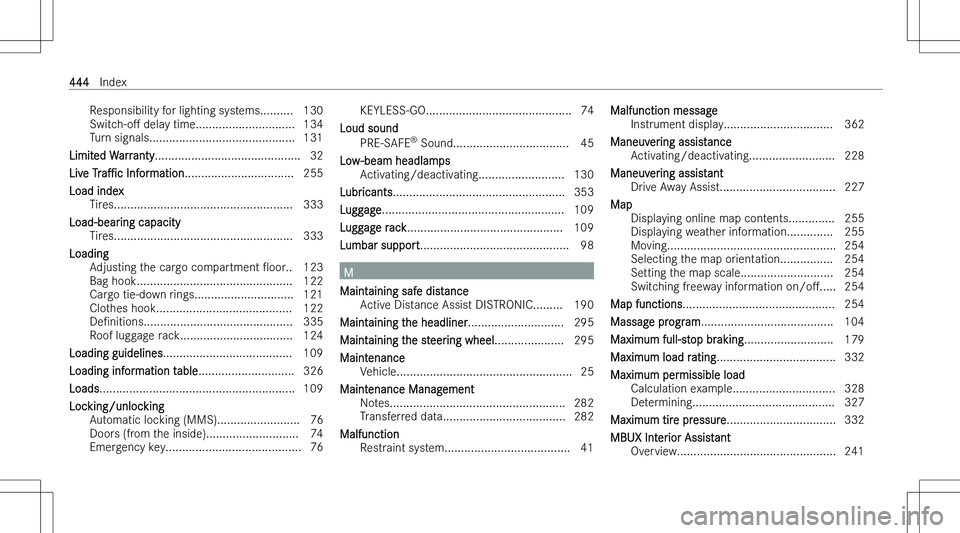 MERCEDES-BENZ GLB 2023  Owners Manual �R�e�s�p�o�n�s�i�b�i�l�i�t�y� �f�o�r� �l�i�g�h�t�i�n�g� �s�y�s�t�e�m�s�.�.�.�.�.�.�.�.�.�. �1�3�0�S�w�i�t�c�h�-�oM � �d�e�l�a�y� �t�i�m�e�.�.�.�.�.�.�.�.�.�.�.�.�.�.�.�.�.�.�.�.�.�.�.�.�.�.�.�.�.�. �