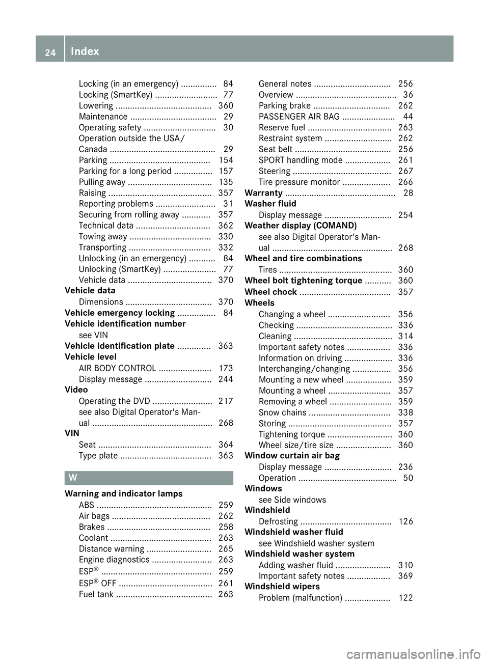 MERCEDES-BENZ GLC 2017 Owners Manual Locking (in an emergency) ............... 84
Locking (SmartKey) .......................... 77
Lowering ........................................ 360
Maintenance .................................... 29
MERCEDES-BENZ GLC 2017 Owners Manual Locking (in an emergency) ............... 84
Locking (SmartKey) .......................... 77
Lowering ........................................ 360
Maintenance .................................... 29