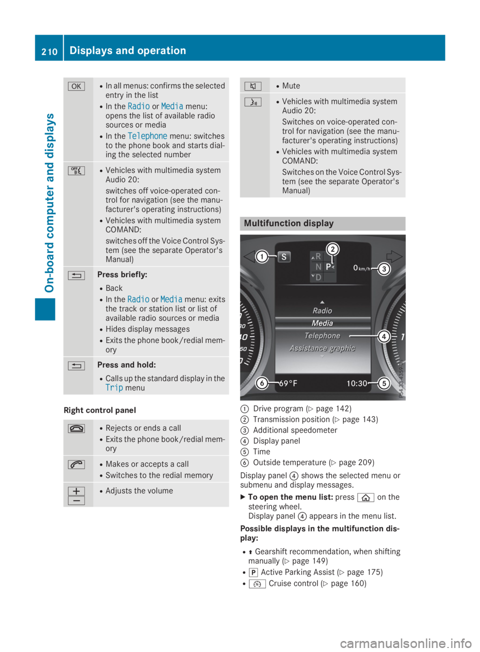 MERCEDES-BENZ GLC 2019  Owners Manual �vRIn all menus: confirms the selectedentry in the list
RIn theRadioRadioorMediaMediamenu:opens the list of available radiosources or media
RIn theTelephoneTelephonemenu: switchesto the phone book and
