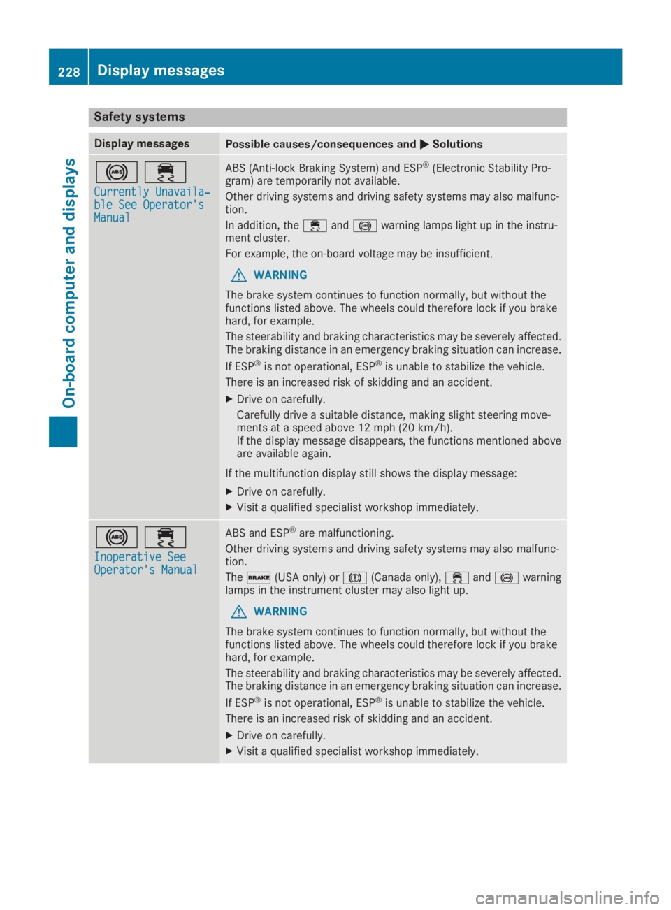 MERCEDES-BENZ GLC 2019  Owners Manual Safety systems
Display messagesPossible causes/consequences and�P�PSolutions
�%�