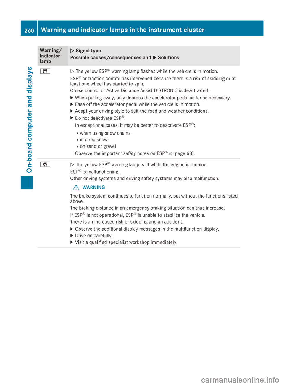 MERCEDES-BENZ GLC 2019  Owners Manual Warning/indicatorlamp
�Q�QSignal type
Possible causes/consequences and�P�PSolutions
�