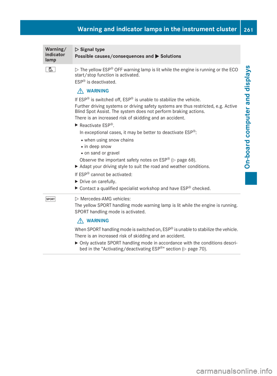 MERCEDES-BENZ GLC 2019  Owners Manual Warning/indicatorlamp
�Q�QSignal type
Possible causes/consequences and�P�PSolutions
�