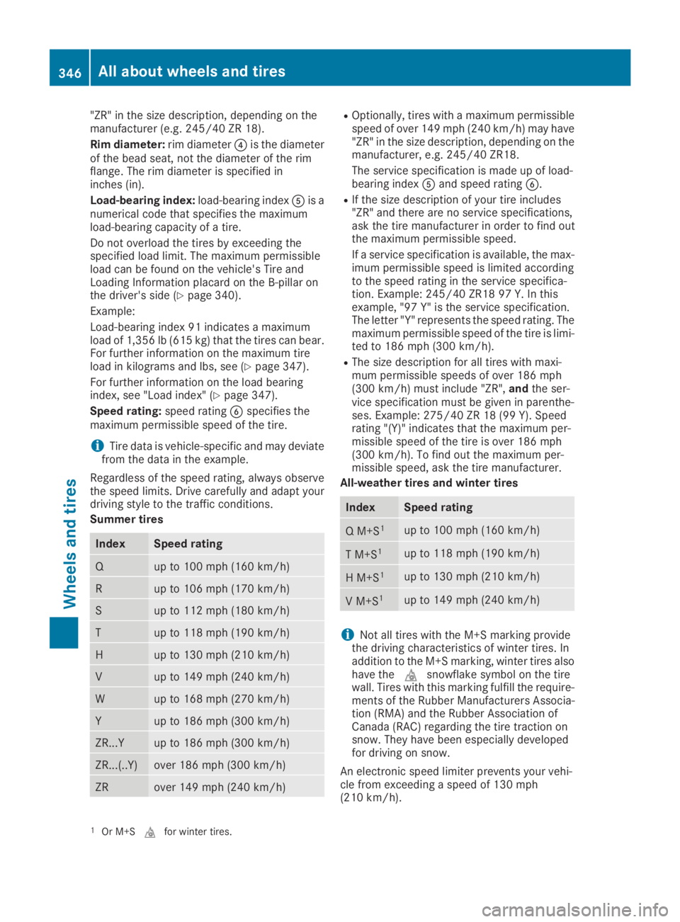 MERCEDES-BENZ GLC 2019  Owners Manual "ZR" in the size description, depending on themanufacturer (e.g. 245/40 ZR 18).
Rim diameter:rim diameter�