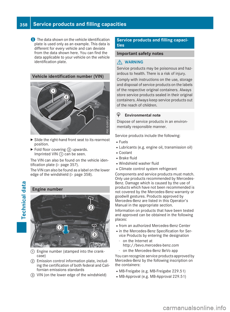 MERCEDES-BENZ GLC 2019  Owners Manual iThe data shown on the vehicle identificationplate is used only as an example. This data isdifferent for every vehicle and can deviatefrom the data shown here. You can find thedata applicable to your 