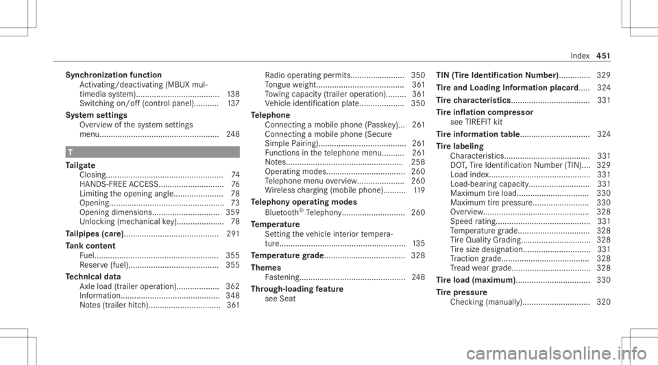MERCEDES-BENZ GLC 2021 Owners Manual Sync
hronization function
Ac tivati ng/d eactiv ating (MBUX mul‐
tim ediasystem) ................................. ....1 38
Switc hingon/of f(contr olpane l)....... .... 137
Sy stem settings
Ov ervi MERCEDES-BENZ GLC 2021 Owners Manual Sync
hronization function
Ac tivati ng/d eactiv ating (MBUX mul‐
tim ediasystem) ................................. ....1 38
Switc hingon/of f(contr olpane l)....... .... 137
Sy stem settings
Ov ervi