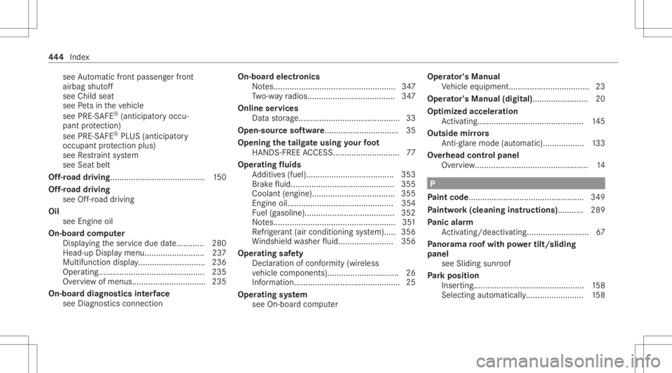 MERCEDES-BENZ GLC 2022  Owners Manual see
Automatic front pass engerfront
airb agshut off
see Childseat
see Pets intheve hicle
see PRE-S AFE®
(anticipat oryoccu‐
pant protect ion)
see PRE-S AFE®
PL US (antic ipatory
occupant protect i