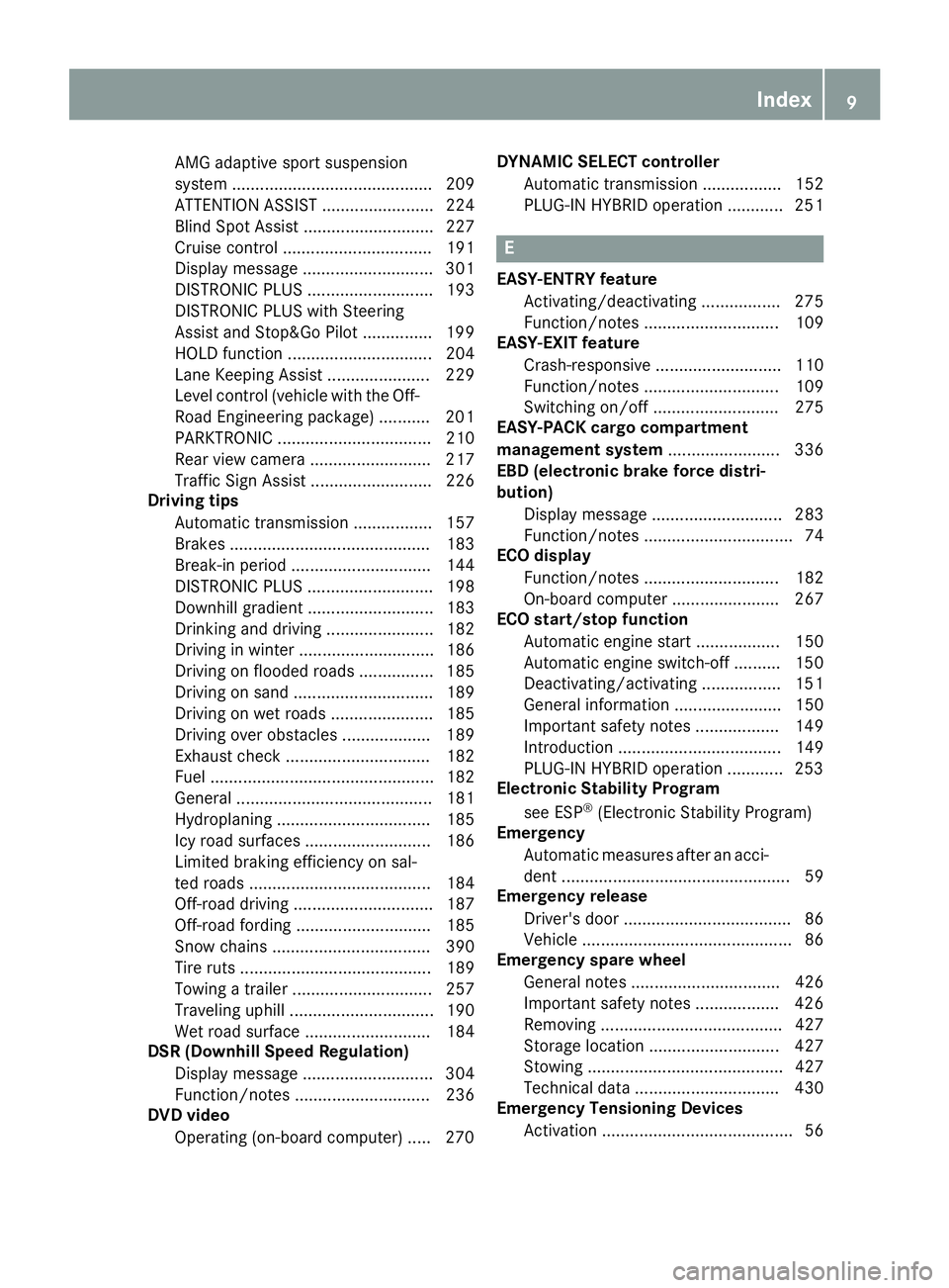 MERCEDES-BENZ GLE 2016 User Guide AMG adaptive sport suspension
system ........................................... 209
ATTENTION ASSIST ........................ 224
Blind Spot Assist ............................ 227
Cruise control ... MERCEDES-BENZ GLE 2016 User Guide AMG adaptive sport suspension
system ........................................... 209
ATTENTION ASSIST ........................ 224
Blind Spot Assist ............................ 227
Cruise control ...