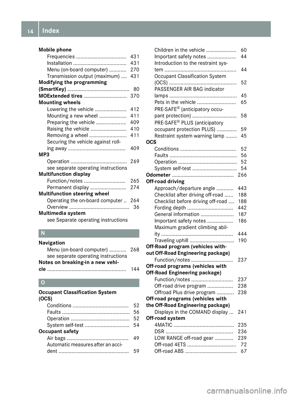 MERCEDES-BENZ GLE 2016 User Guide Mobile phone
Frequencies ................................... 431
Installation ..................................... 431
Menu (on-board computer) ............ 270
Transmission output (maximum) .... 431 MERCEDES-BENZ GLE 2016 User Guide Mobile phone
Frequencies ................................... 431
Installation ..................................... 431
Menu (on-board computer) ............ 270
Transmission output (maximum) .... 431