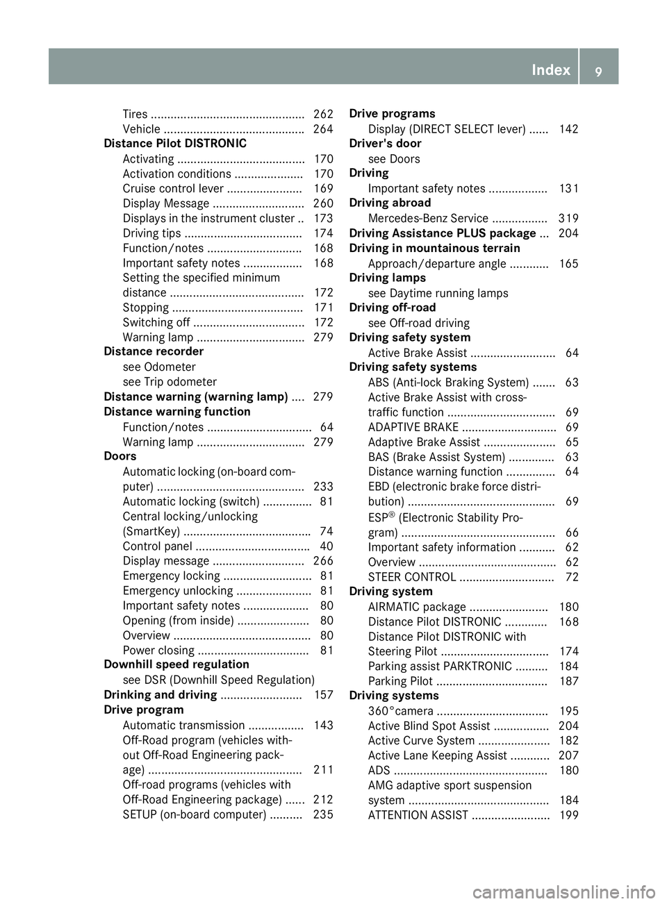 MERCEDES-BENZ GLE 2017 User Guide Tires ............................................... 262
Vehicle .......................................... .2 64
Distance Pilot DISTRONIC
Activating ....................................... 170
Activ MERCEDES-BENZ GLE 2017 User Guide Tires ............................................... 262
Vehicle .......................................... .2 64
Distance Pilot DISTRONIC
Activating ....................................... 170
Activ